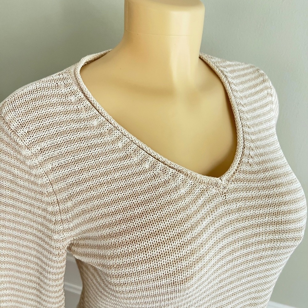 J McLaughlin Summer Sweater S Striped Classic Lightweight Beige Ivory Old Money